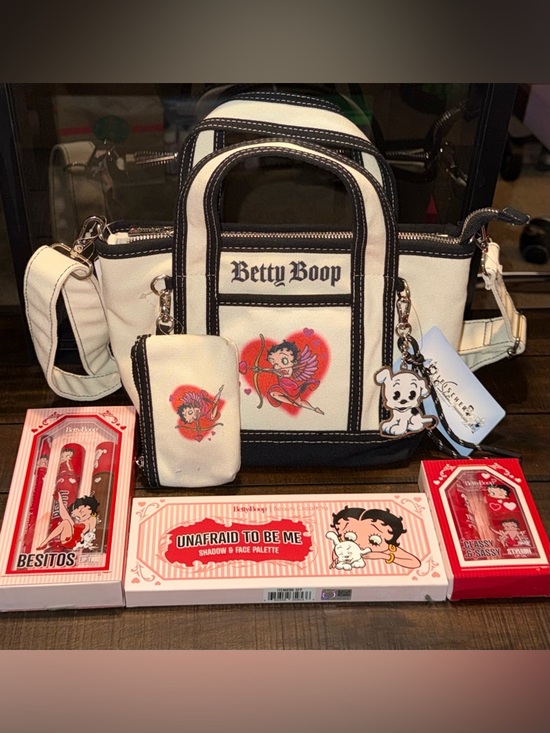 Betty Boop Other - Betty Boop Cupid Tote Bag & Pouch Set w/ Pudgy charm Besitos Lip & Eye Bundle